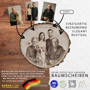 Fotogravur auf Baumscheibe | Personalisiertes Geschenk aus Holz | Graviertes Foto Unikat | Erinnerung zur Hochzeit, Geburt, Jubiläum
