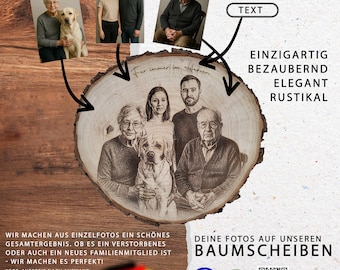 Photo engraving on a tree slice | Personalized wooden gift | Unique engraved photo | Keepsake for weddings, births, anniversaries