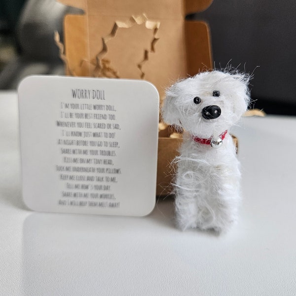 Tiny Treasures, Realistic Worry Doll, Dog: white poodle, Maltese Shaggy dog