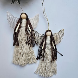 Macrame Angel Ornament with Silver or Gold Angel Wings