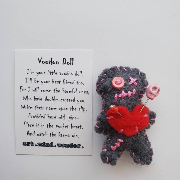 Tiny Treasures: Voodoo Doll With Pins and Poem COLOR