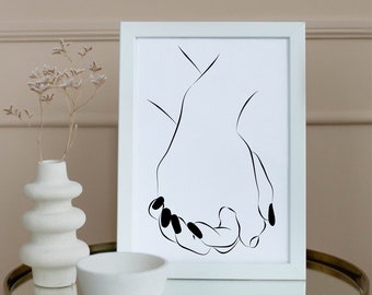 Sensual Line Art Print, Couples Holding Hands (Digital Download)