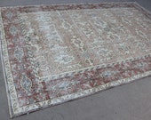 7x10 feet patterned faded vintage Turkish Anatolian handmade wool and cotton Antique geometric worn area rug for sale,6 39 6x9 39 9