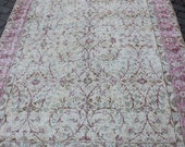 5 39 2x8 39 5 feet beige pink natural faded vintage Turkish area Traditional handknotted rug for living and kitchen valentines gift