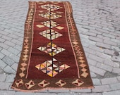 2x9 feet vintage red brown rainbow geometric patterned medium size Antique Runner rug for entry kitchen living room gift for her