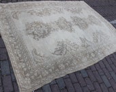 6x8 Turkish Traditional Rug , Handmade Wool Rug , Area Beige Rug , Earth Tones , Farmhouse Decor , Boho Decor , Vintage Area Rug ,