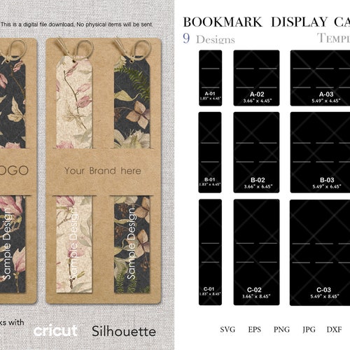 9 Bookmark Display Card SVG Resin Bookmark Sleeve Shapes Etsy
