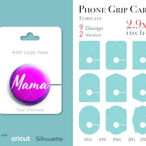 18 Phone Grip Display Card Svg 2.9"x4", modello di scheda Phone Grip, file SVG PNG DXF Eps di forme per Cricut e Silhouette, download immediato