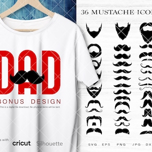 36 Mustache SVG, pai e sublimação de bigode, formas svg png eps dxf jpg Arquivos para Cricut e Silhouette, Download instantâneo para impressão