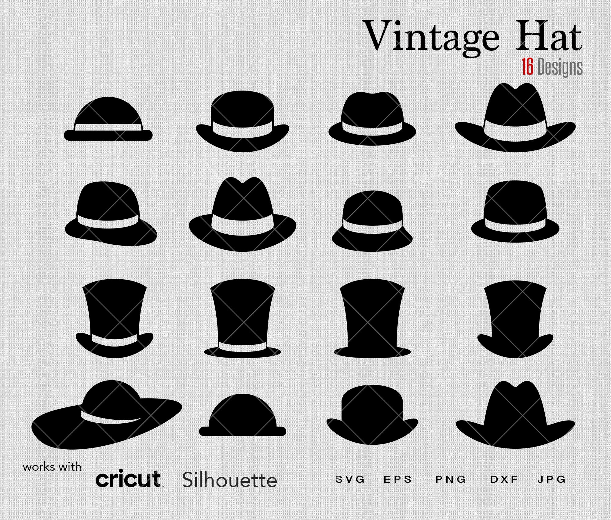 Vintage Hats Svg, Fashion Hats Sublimation, Shapes Svg Png Eps Dxf Jpg