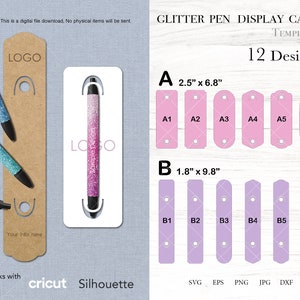 Tarjeta de presentación con bolígrafo con purpurina svg, soporte para tarjetas con bolígrafo de epoxi, formas svg png eps dxf jpg archivos para Cricut y Silhouette, descarga instantánea para imprimir