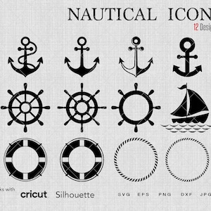 Nautical Svg, Nautical icons sublimation, shapes svg png eps dxf jpg Files for Cricut and Silhouette, Instant Download for print