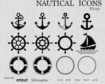 Nautical Icons SVG: 12 Designs for Cricut & Silhouette (Digital Download)