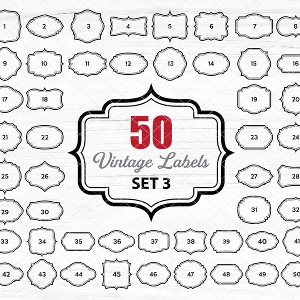 Vintage Etiketten Design Svg (Set 3), Tag Banner Abzeichen Formen Svg Png Eps Dxf Jpg-Dateien für Cricut und Silhouette, Instant Download zum Drucken