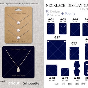 20 Cartão de exibição de colar SVG, porta-colares svg png eps dxf jpg arquivos para Cricut e Silhouette, Download instantâneo para impressão