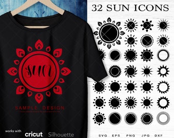 Sun Icons SVG Bundle: 32 Sun Shapes (Digital Download)