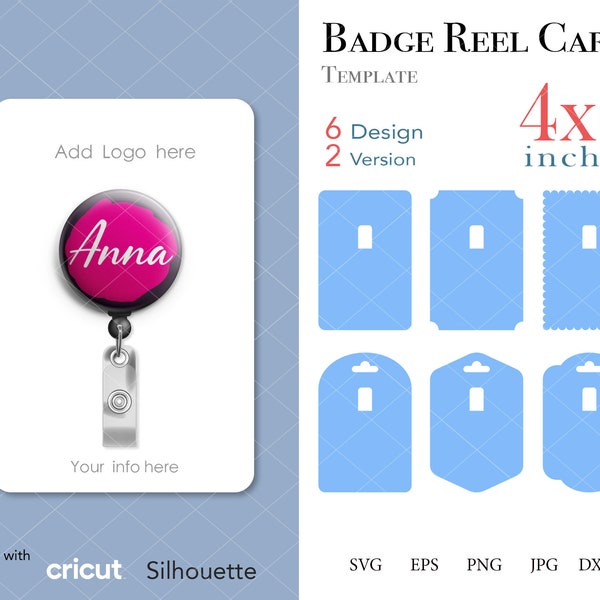 12 Badge Reel Display Card 4"x6", Badge Reel Packaging, Badge Reel Shapes SVG PNG DXF Eps Files for Cricut and Silhouette, Instant Download