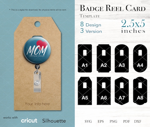 8 Badge Reel Display Card 2.5x5, Badge Reel Packaging, Shapes SVG PNG DXF  Pdf Eps Files for Cricut and Silhouette, Instant Download 