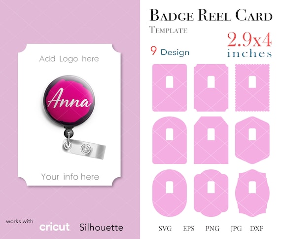 9 Badge Reel Display Card 2.9x4, Badge Reel Packaging, Badge Reel Shapes  SVG PNG DXF Eps Files for Cricut and Silhouette, Instant Download 