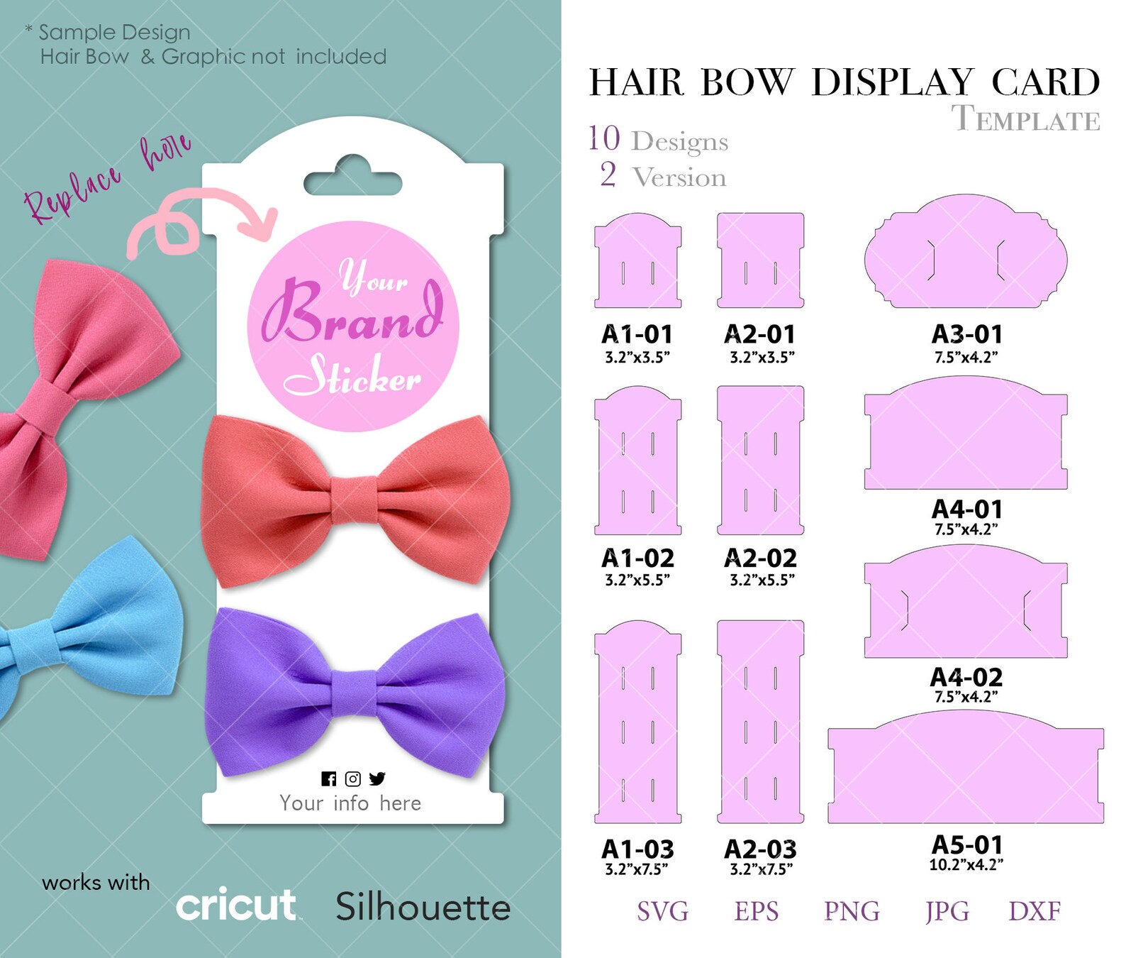 20 Hair Bow & Headband Display Card Display SVG Shapes Svg Etsy