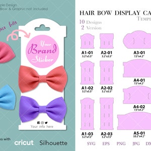 20 tarjetas de presentación de moños y diademas para el cabello, archivos SVG, formas svg, png, eps, dxf y jpg para Cricut y Silhouette, descarga instantánea para imprimir