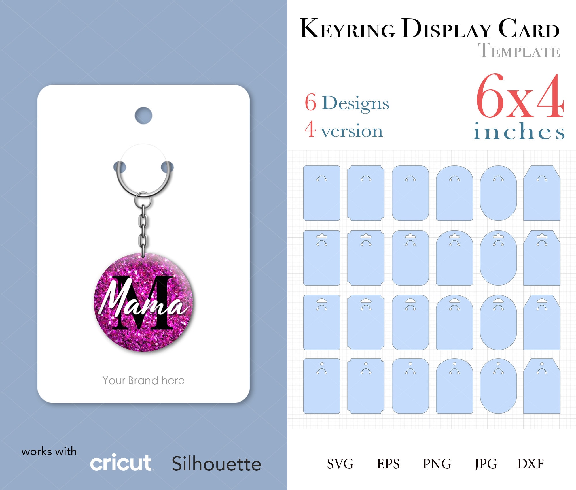 Keyring Display Card Holder Template SVG, 2x8 Designs Keychain Card 2.5x5  Inches SVG, DXF Cricut Cut Files, Png, Eps, Pdf for Hand Cutting. 