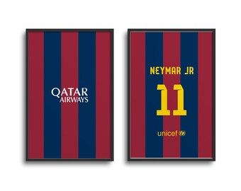 Barcelona Culés 2014-15 Home Kit Print | Poster Wall Art, Football, Personalised Gift, Birthday Gift, Father&#39;s Day Gift