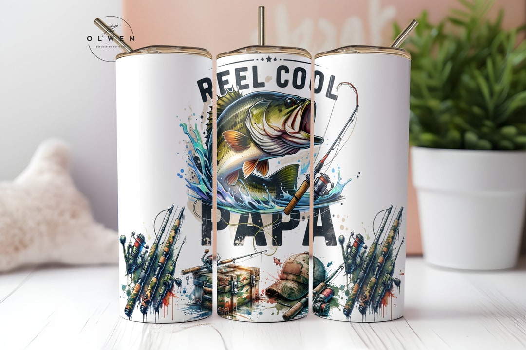 Reel Cool Papa Wrap 20oz PNG, Fishing Men 20oz Skinny Tumbler ...