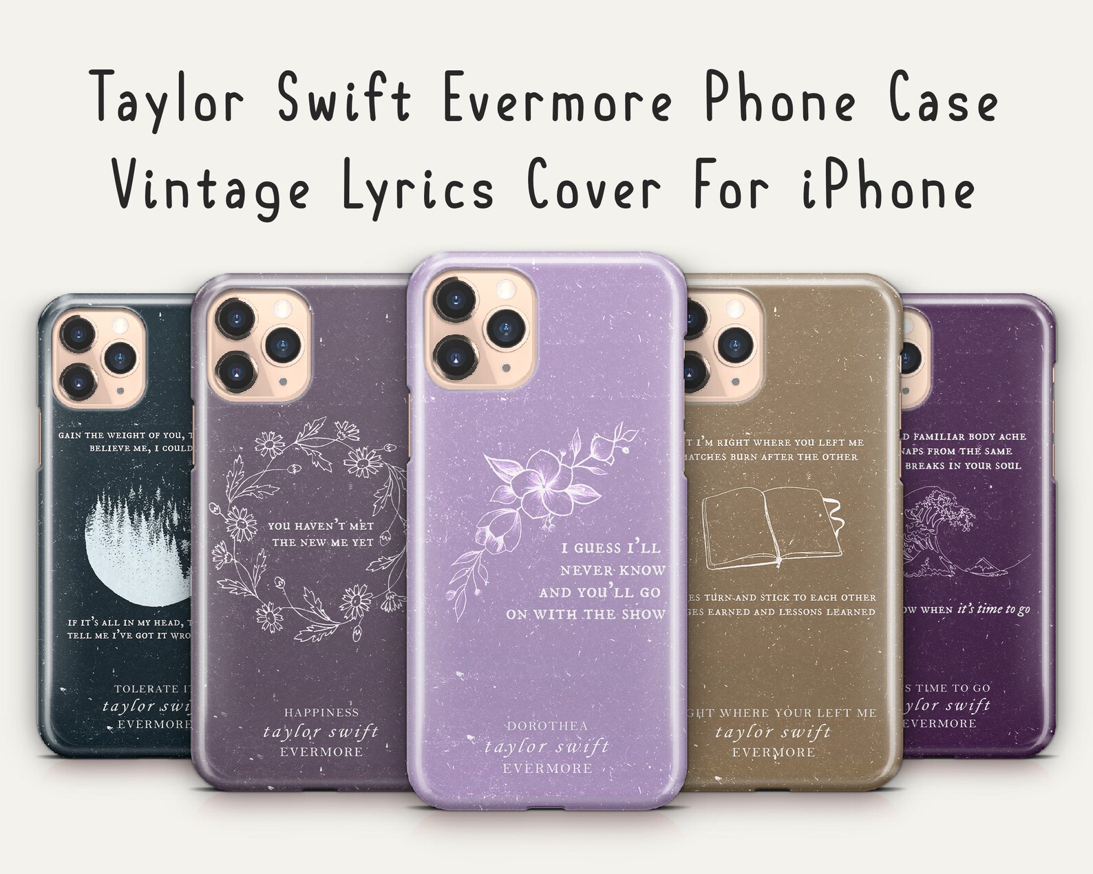 Taylor Swift Song Lyrics Phone Case Evermore Vintage Cover | Etsy