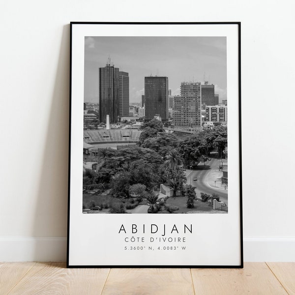 ABIDJAN CÔTE D'IVOIRE Skyline Travel Print | Gift for Travel Lovers | Black and White Travel Photo Print | Coordinates Poster