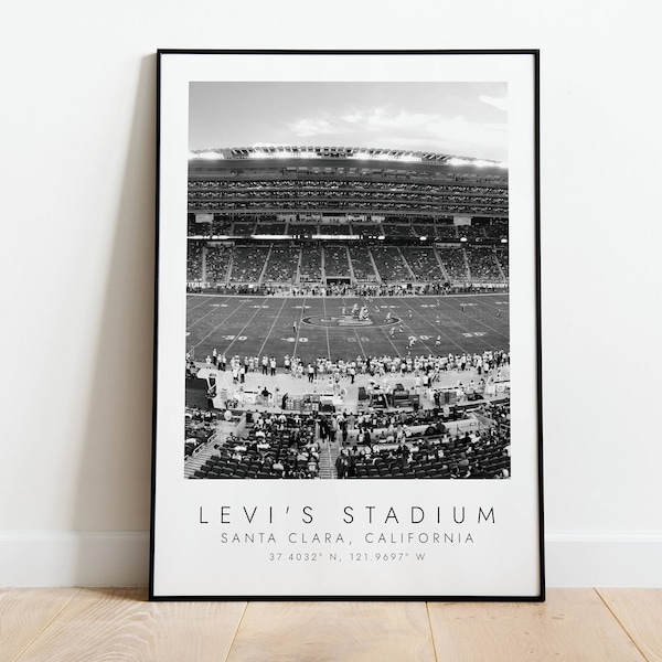 LEVI'S STADIUM San Francisco 49ers | Poster für Fußballliebhaber | schwarz weiß Kunst | Koordinaten Print