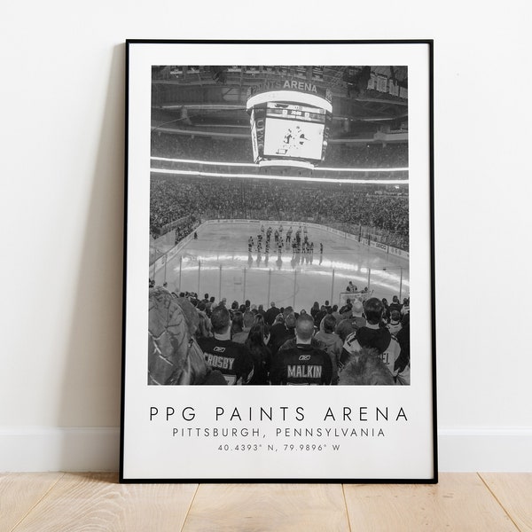 PPG PAINTS ARENA Pingouins de Pittsburgh | impression pour les amateurs de hockey sur glace | oeuvres d'art en noir et blanc | Impression des coordonnées