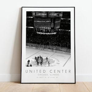 UNITED CENTER Chicago Blackhawks | Print for Ice Hockey Lovers | black and white art | Coordinates Print