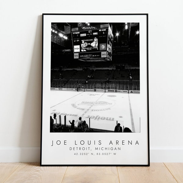 JOE LOUIS ARENA |Detroit Red Wings  Print for Ice Hockey Lovers | black and white art | Coordinates Print