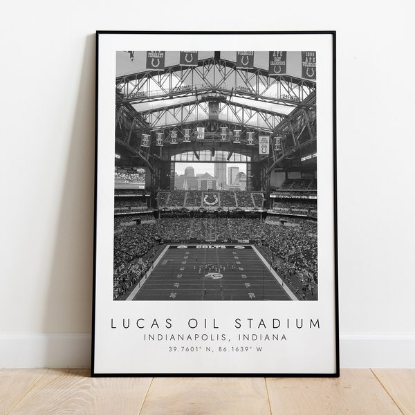 STADE LUCAS OIL Colts d'Indianapolis | Imprimer pour les amateurs de football | art noir et blanc | Coordonnées Imprimer