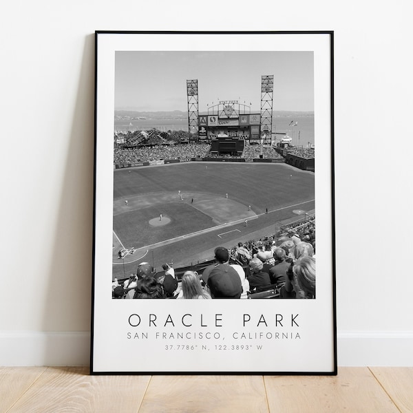 ORACLE PARK Giants de San Francisco | impression pour les amateurs de baseball | oeuvres d'art en noir et blanc | Impression des coordonnées