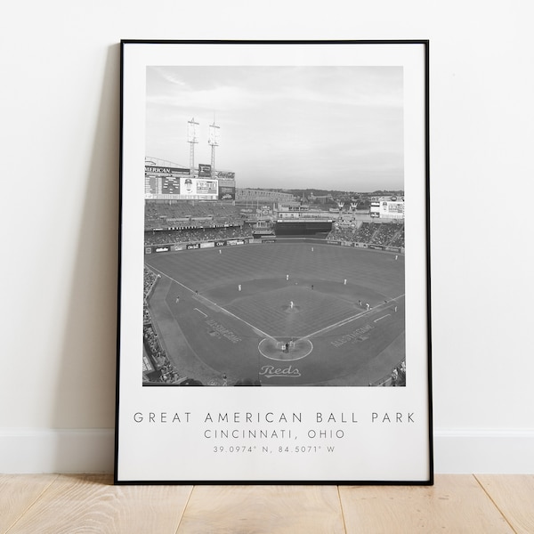 GREAT AMERICAN BALLPARK Cincinnati Reds | Print for Baseball Lovers | black and white art | Coordinates Print