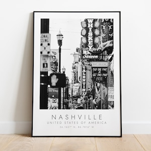 NASHVILLE USA Travel Print | Print for Travel Lovers | black and white art | Coordinates Print