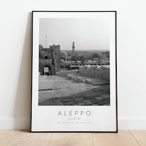 ALEPPO, Síria | Imprimir para amantes de viagens | arte em preto e branco | Impressão de coordenadas