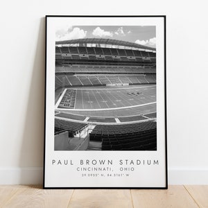 ESTÁDIO PAUL BROWN Cincinnati Bengals | Impressão para amantes do futebol | arte em preto e branco | Impressão coordenada