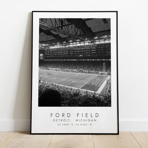 FORD FIELD Detroit Löwen | Poster für Fußballliebhaber | schwarz weiß Kunst | Koordinaten Print