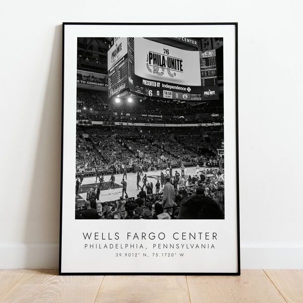 WELLS FARGO CENTER Philadelphia 76ers | Print for Basketball Lovers | black and white art | Coordinates Print