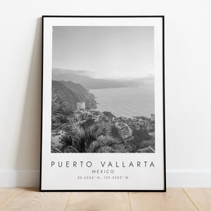 PUERTO VALLARTA MÉXICO Impresión de viajes / Impresión para amantes de los viajes / arte en blanco y negro / Impresión de coordenadas