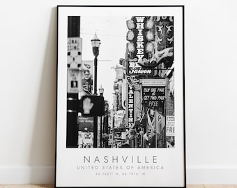 NASHVILLE USA Travel Print | Print for Travel Lovers | black and white art | Coordinates Print