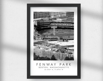 FENWAY PARK Red Sox de Boston | impression pour les amateurs de baseball | oeuvres d'art en noir et blanc | Impression des coordonnées