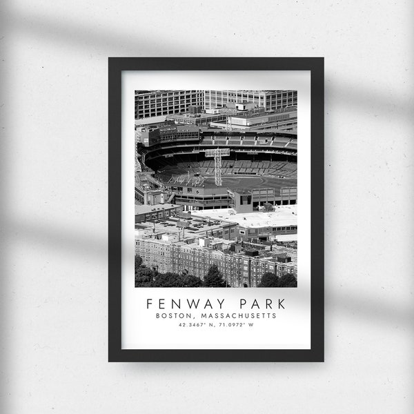 FENWAY PARK Boston Red Sox / Stampa per gli amanti del baseball / arte in bianco e nero / Stampa delle coordinate