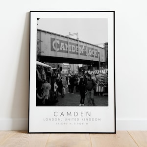 CAMDEN, London Vereinigtes Königreich Reisedruck | Druck für Reiseliebhaber | schwarz weiß Kunst | Koordinaten Print