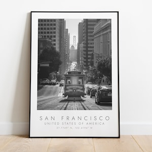 Impresión de viaje de SAN FRANCISCO EE.UU. / Impresión para amantes de los viajes / arte en blanco y negro / Impresión de coordenadas