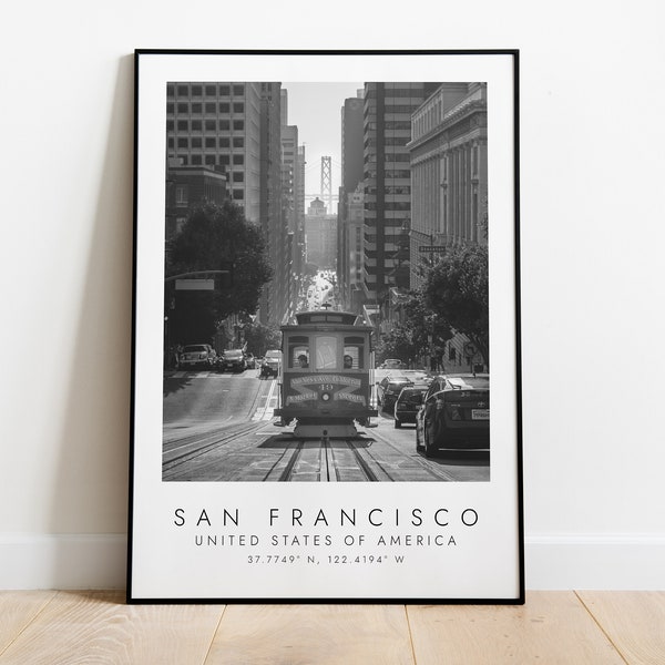 SAN FRANCISCO USA Reisedruck | Druck für Reiseliebhaber | schwarz weiß Kunst | Koordinaten Print