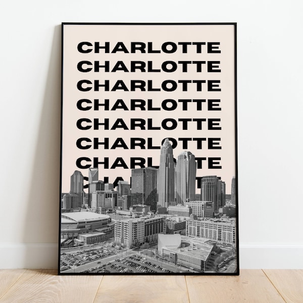 CHARLOTTE, USA impression de voyage | Imprimer pour les amateurs de voyages | art noir et blanc | Coordonnées Imprimer